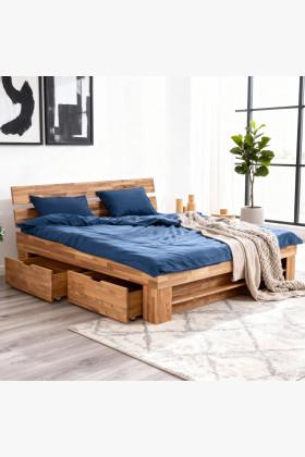 Tölgyfa franciaágy 140 cm tárolóval, parkettás mintázattal